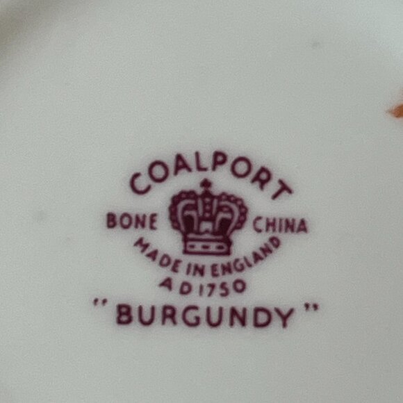 Vintage COALPORT Burgundy Lidded Sugar Bowl Bone China England Gold Grapes Vine - Picture 12 of 13